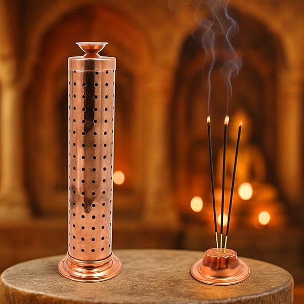 Swarajya India Copper Agarbatti Stand | Incense Stick Holder with Ash Catcher & Dhoop Holder | Durable Finish for Pooja Room & Meditation | Elegant Home Fragrance Stand