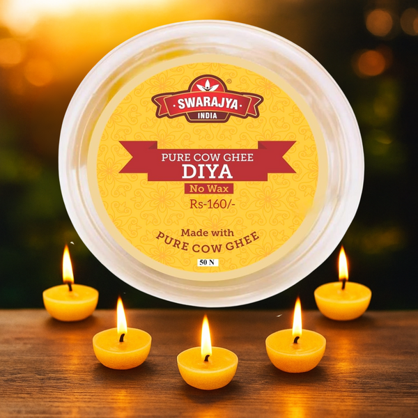 Swarajya India Pure Cow Ghee Diya - 100 Pcs (Pack of 1) | Wax-Free Traditional Oil Lamps for Pooja