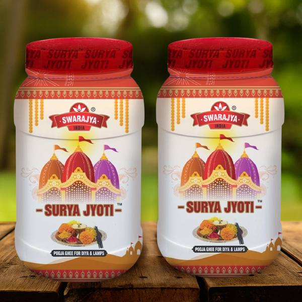 Swarajya India Surya Jyoti Pooja Ghee - 1 Litre (Pack of 2) | Pure Ghee for Spiritual Rituals and Worship